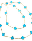 CLOVER 20 MOTIF TURQUOISE 86CM GOLD NECKLACE