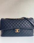 FLAP BAG 46CM GOLD HARDWARE BLACK CALFSKIN
