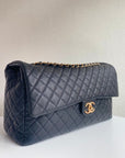 FLAP BAG 46CM GOLD HARDWARE BLACK CALFSKIN