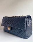 FLAP BAG 46CM GOLD HARDWARE BLACK CALFSKIN