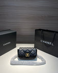 FLAP BAG 20CM GOLD HARDWARE BLACK CALFSKIN