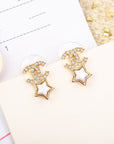 DOUBLE C STAR MOP DIAMONDS GOLD EARRINGS