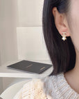 DOUBLE C STAR MOP DIAMONDS GOLD EARRINGS