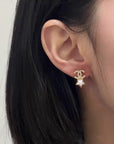 DOUBLE C STAR MOP DIAMONDS GOLD EARRINGS