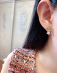 DOUBLE C STAR MOP DIAMONDS GOLD EARRINGS