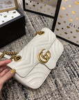 GG Marmont 22cm White Calfskin Gold Hardware