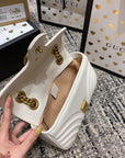 GG Marmont 22cm White Calfskin Gold Hardware