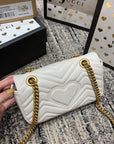 GG Marmont 22cm White Calfskin Gold Hardware