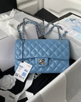 Medium Classic Flap Bag 23cm Blue Lambskin Silver Hardware
