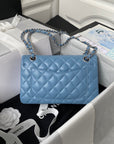 Medium Classic Flap Bag 23cm Blue Lambskin Silver Hardware