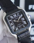 SANTOS 40MM STAINLESS STEEL BLACK BEZEL LEATHER STRAP