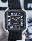 SANTOS 40MM STAINLESS STEEL BLACK BEZEL LEATHER STRAP