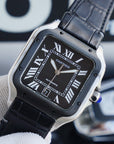 SANTOS 40MM STAINLESS STEEL BLACK BEZEL LEATHER STRAP