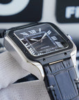 SANTOS 40MM STAINLESS STEEL BLACK BEZEL LEATHER STRAP
