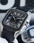 SANTOS 40MM STAINLESS STEEL BLACK BEZEL LEATHER STRAP