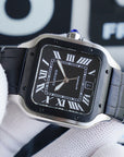 SANTOS 40MM STAINLESS STEEL BLACK BEZEL LEATHER STRAP