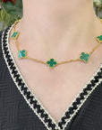 CLOVER 10 MOTIF MALACHITE NECKLACE