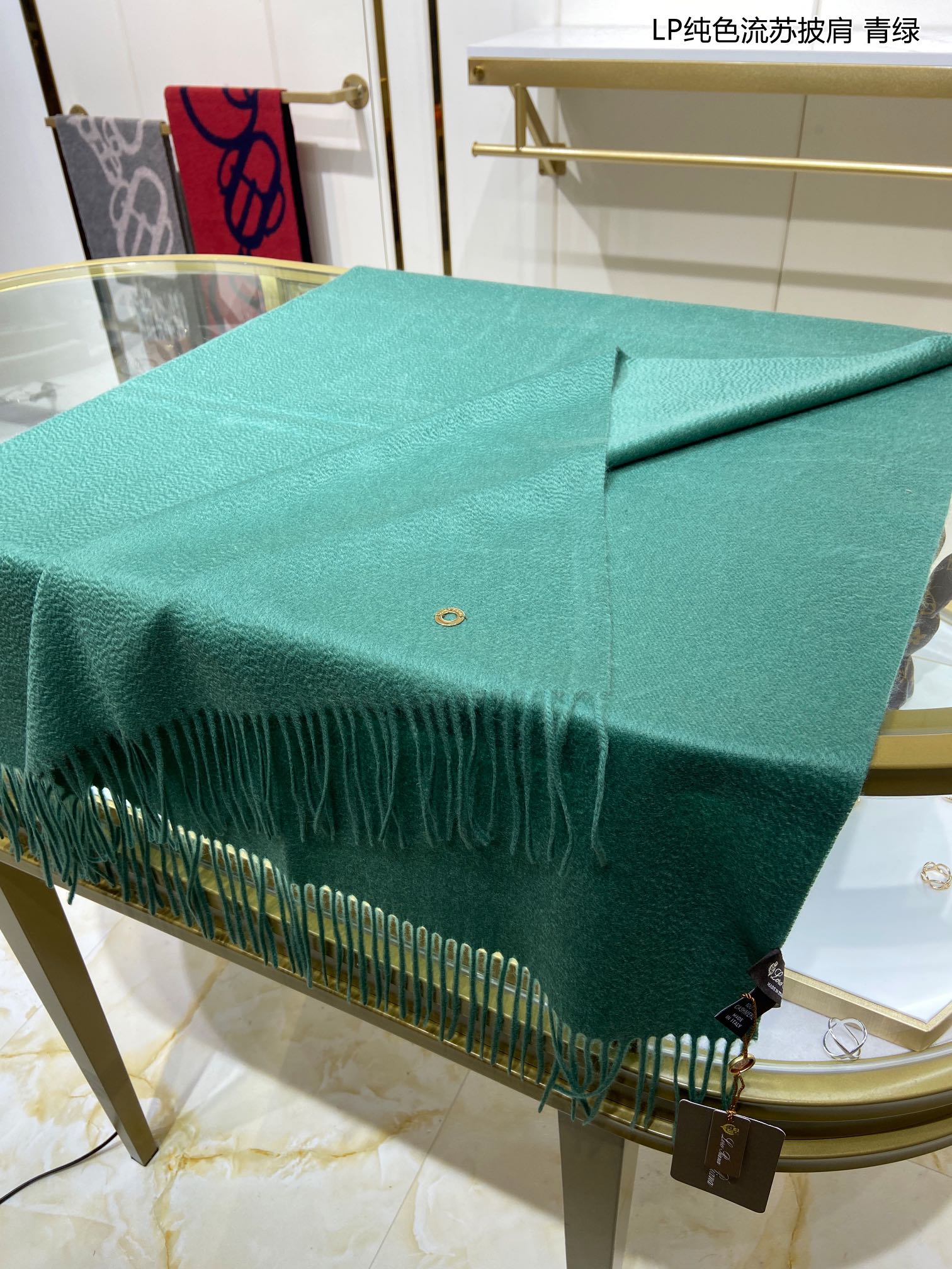 LP Grande Unita Scarf 200 CM In Dark Jade Green Cashmere 645522