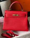 HM KELLY 32CM BAG IN RED TOGO GOLD HARDWARE