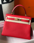 HM KELLY 32CM BAG IN RED TOGO GOLD HARDWARE