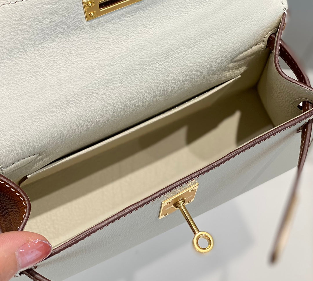 HM Mini Kelly 19cm Cream Gold Epsom Silver Hardware