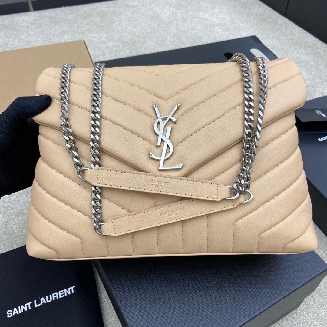 LOULOU MEDIUM 32 CREAM QUILTED LEATHER SILVER HARDWARE