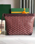 CONTI POUCH 24 IN WINE RED LAMBSKIN AND GOYARDINE CANVAS