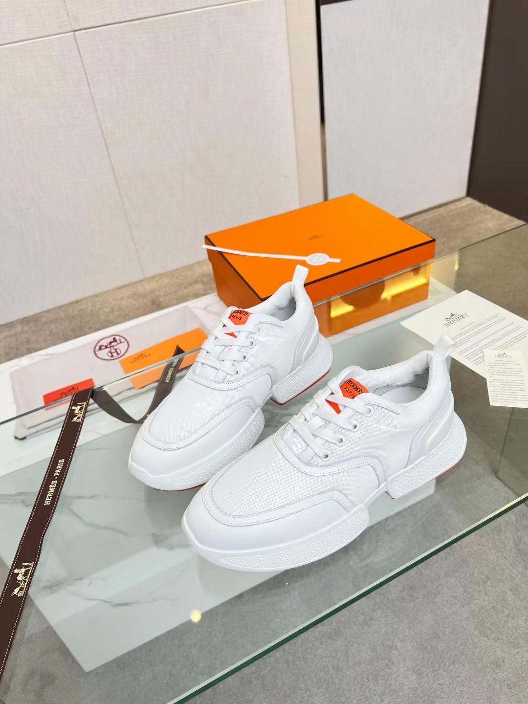 HM Giga 50 Sneaker White Canvas &amp; Goatskin Orange