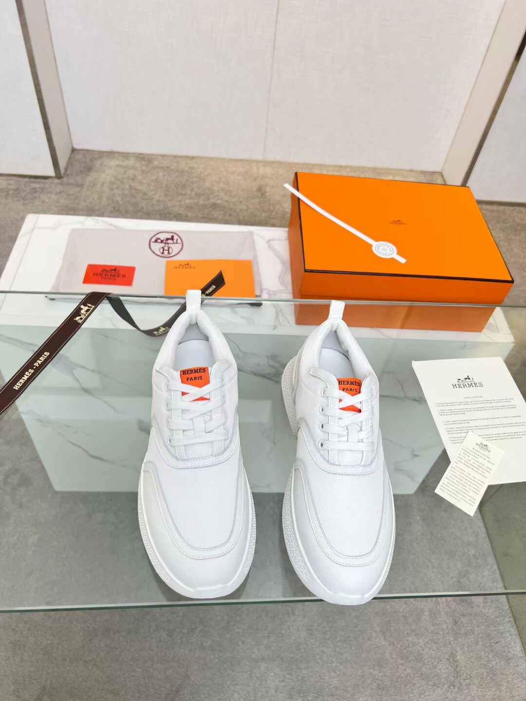HM Giga 50 Sneaker White Canvas &amp; Goatskin Orange