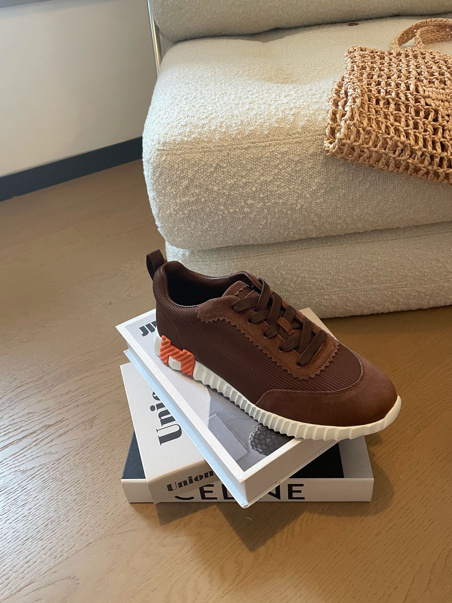 HM Bouncing 35 Sneakers Chocolate Canvas &amp; Suede Goatskin H Orange