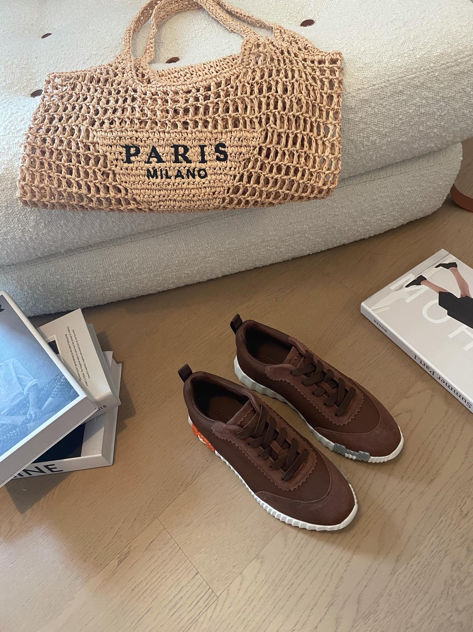 HM Bouncing 35 Sneakers Chocolate Canvas &amp; Suede Goatskin H Orange