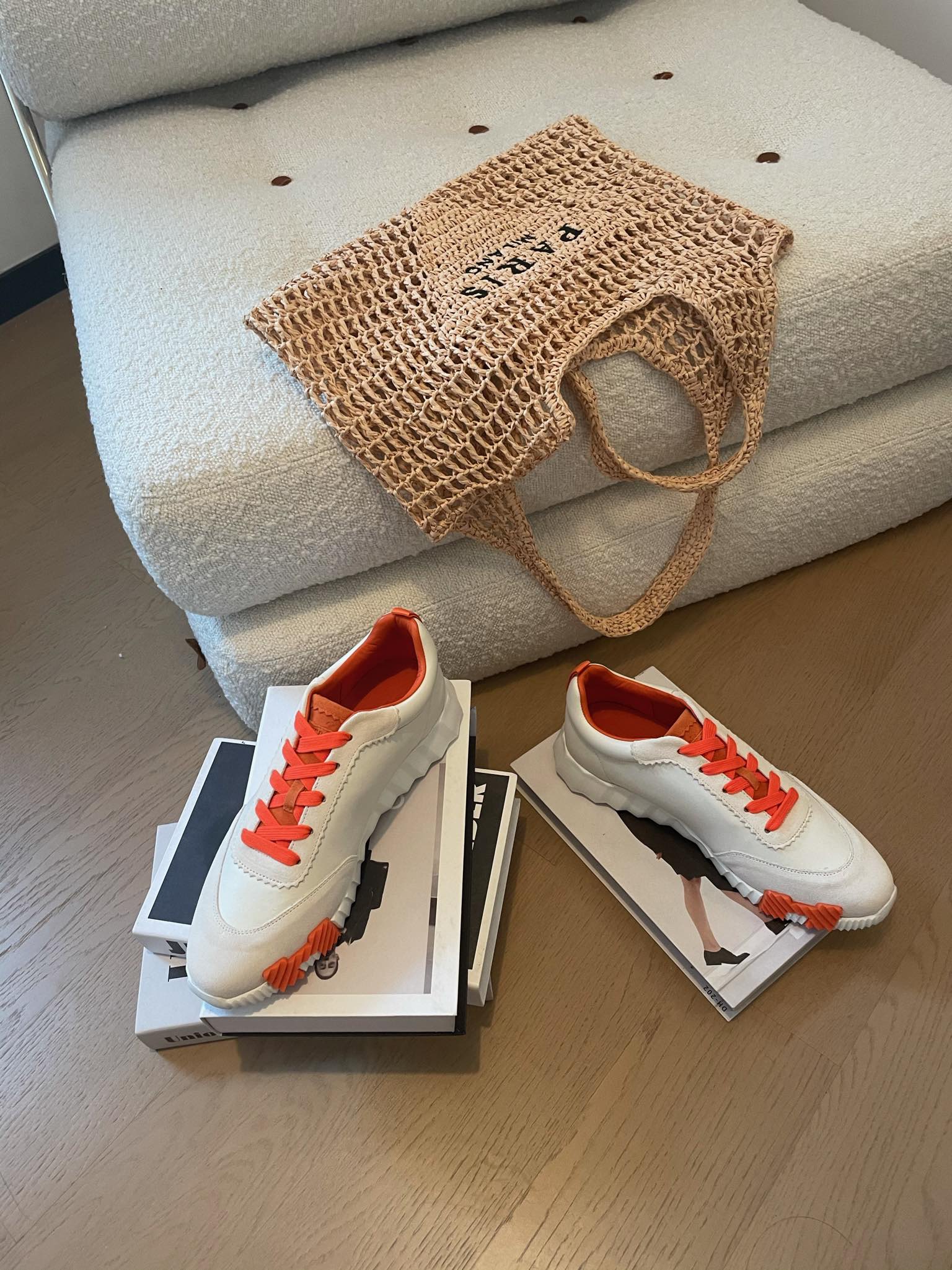 HM Bouncing 35 Sneakers White Goatskin &amp; Suede Goatskin H Orange