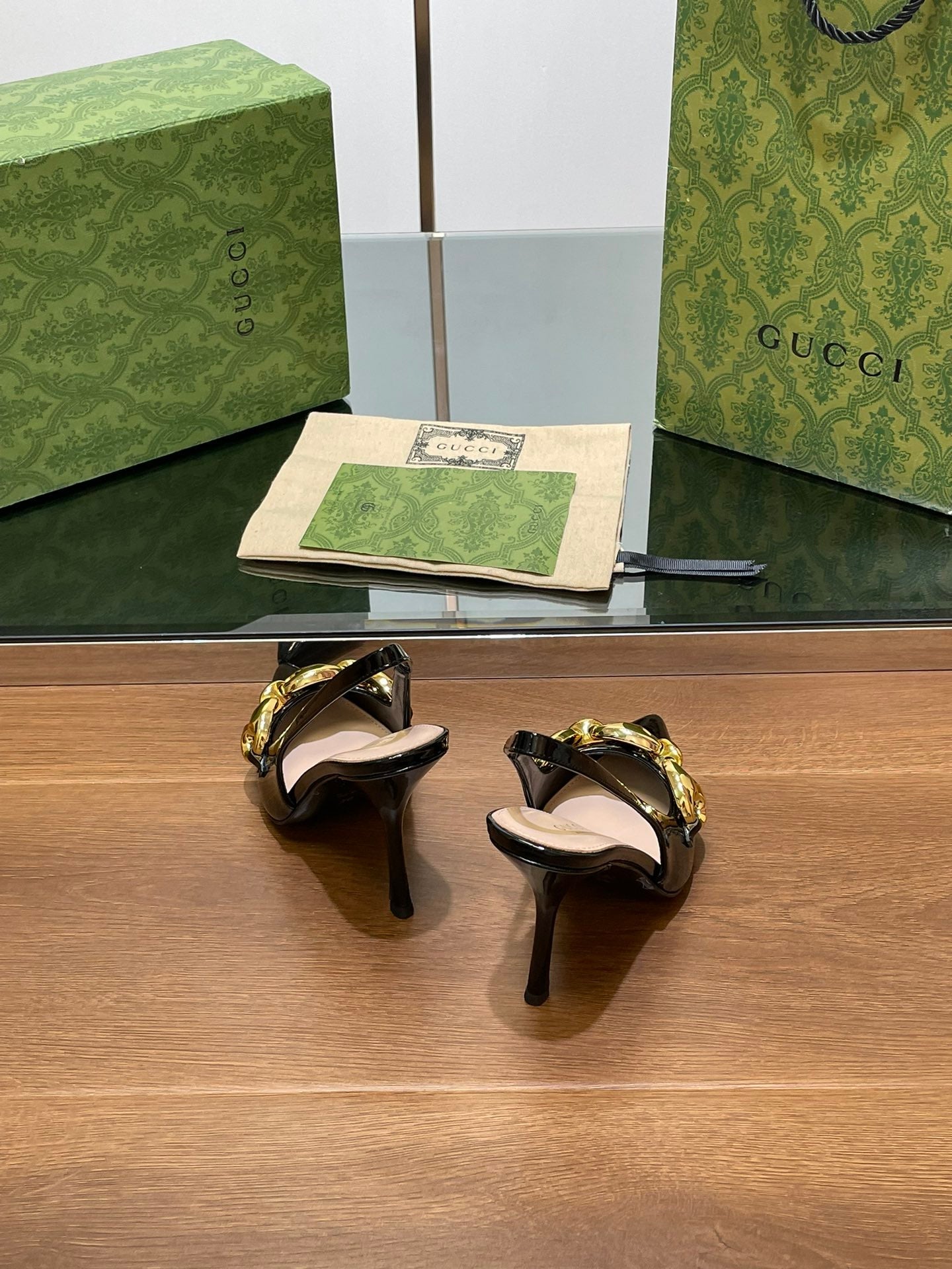 GG HIGH SLINGBACK 10.5 CM IN BLACK GLOSSY CALFSKIN