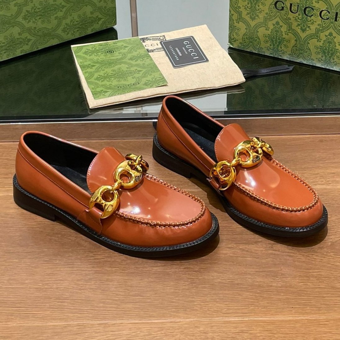 GG LOAFER SHOES IN BRONZE BROWN CALFSKIN