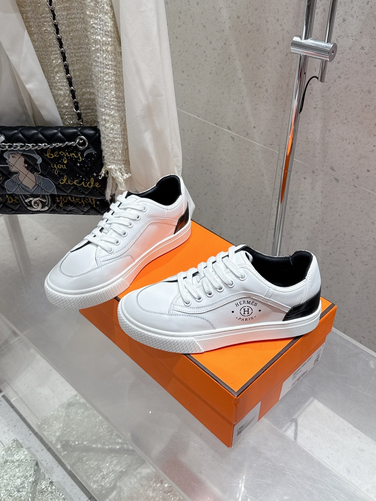 HM Get Sneaker White mix Black Cowhide 204748
