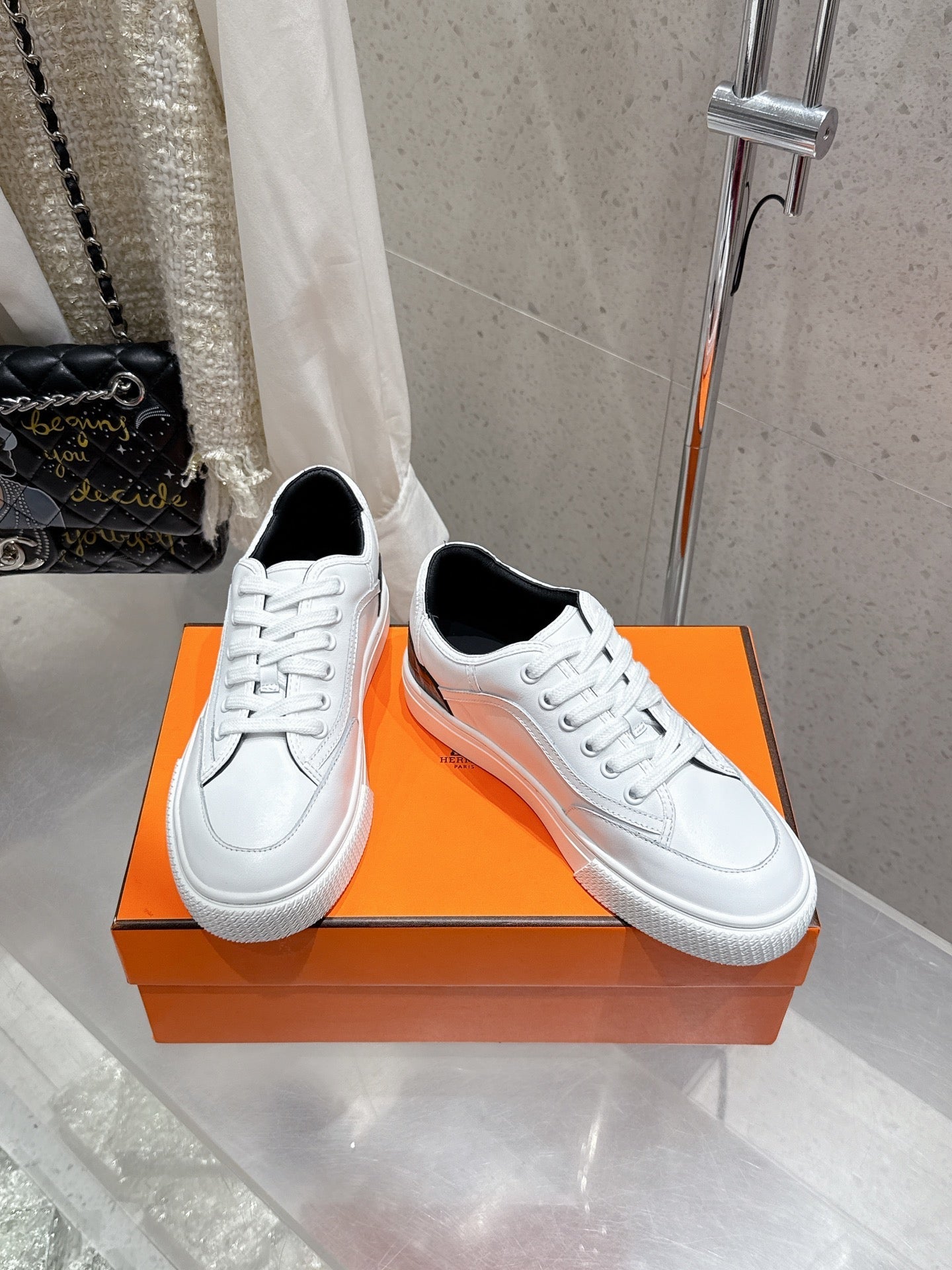 HM Get Sneaker White mix Black Cowhide 204748