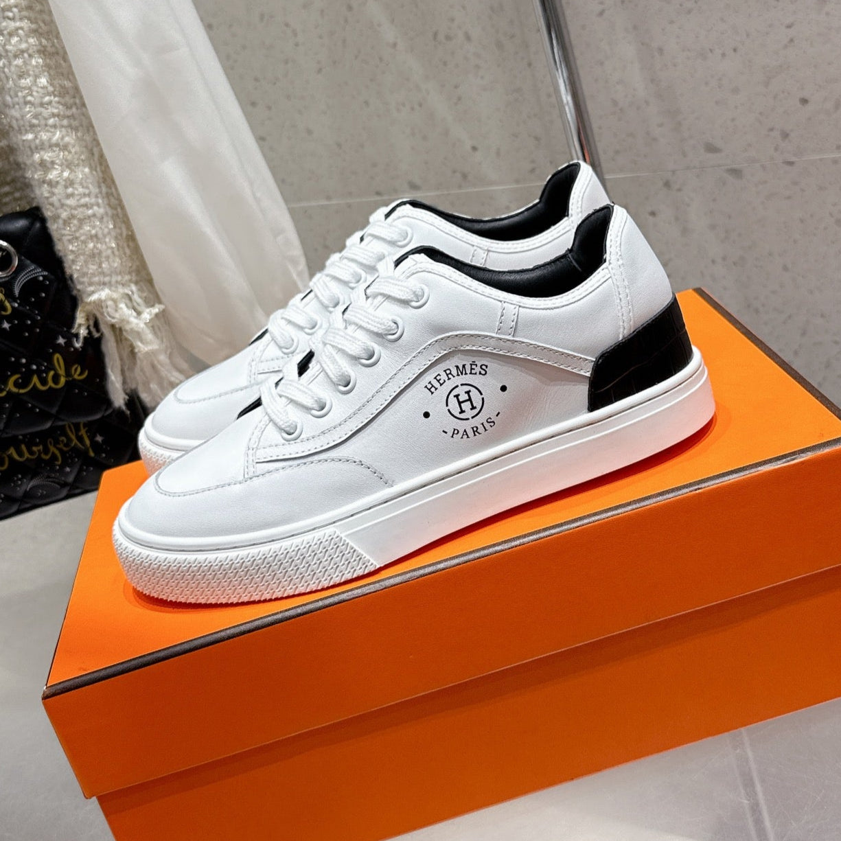 HM Get Sneaker White mix Black Cowhide 204748