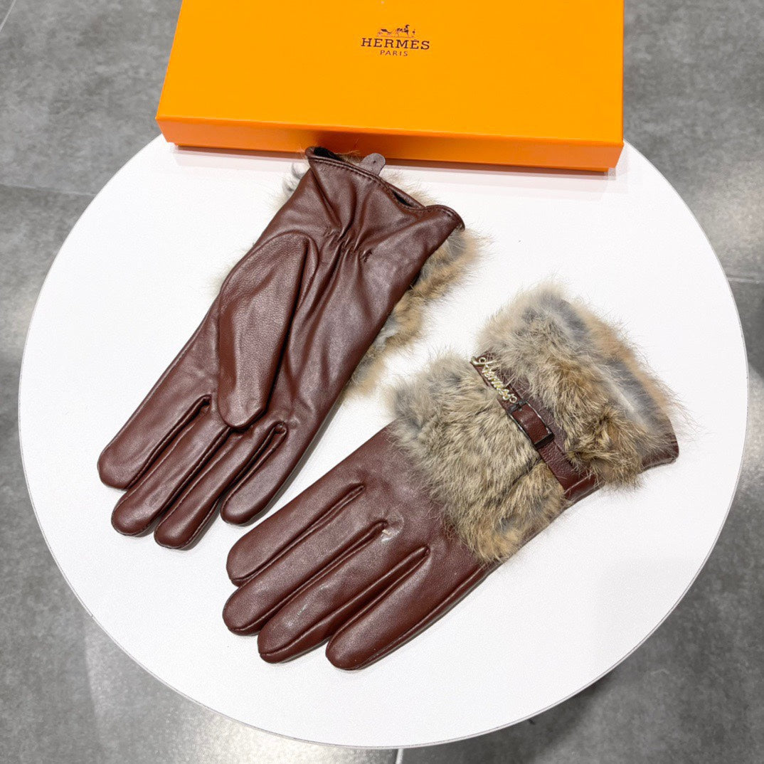 HM Glove In Brown Lambskin With Rabbit Fur Lining  103797