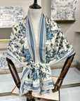 SCARF 180 CM IN WHITE MIX LIGHT BLUE CASHMERE AND SILK 408420