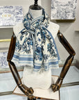 SCARF 180 CM IN WHITE MIX LIGHT BLUE CASHMERE AND SILK 408420
