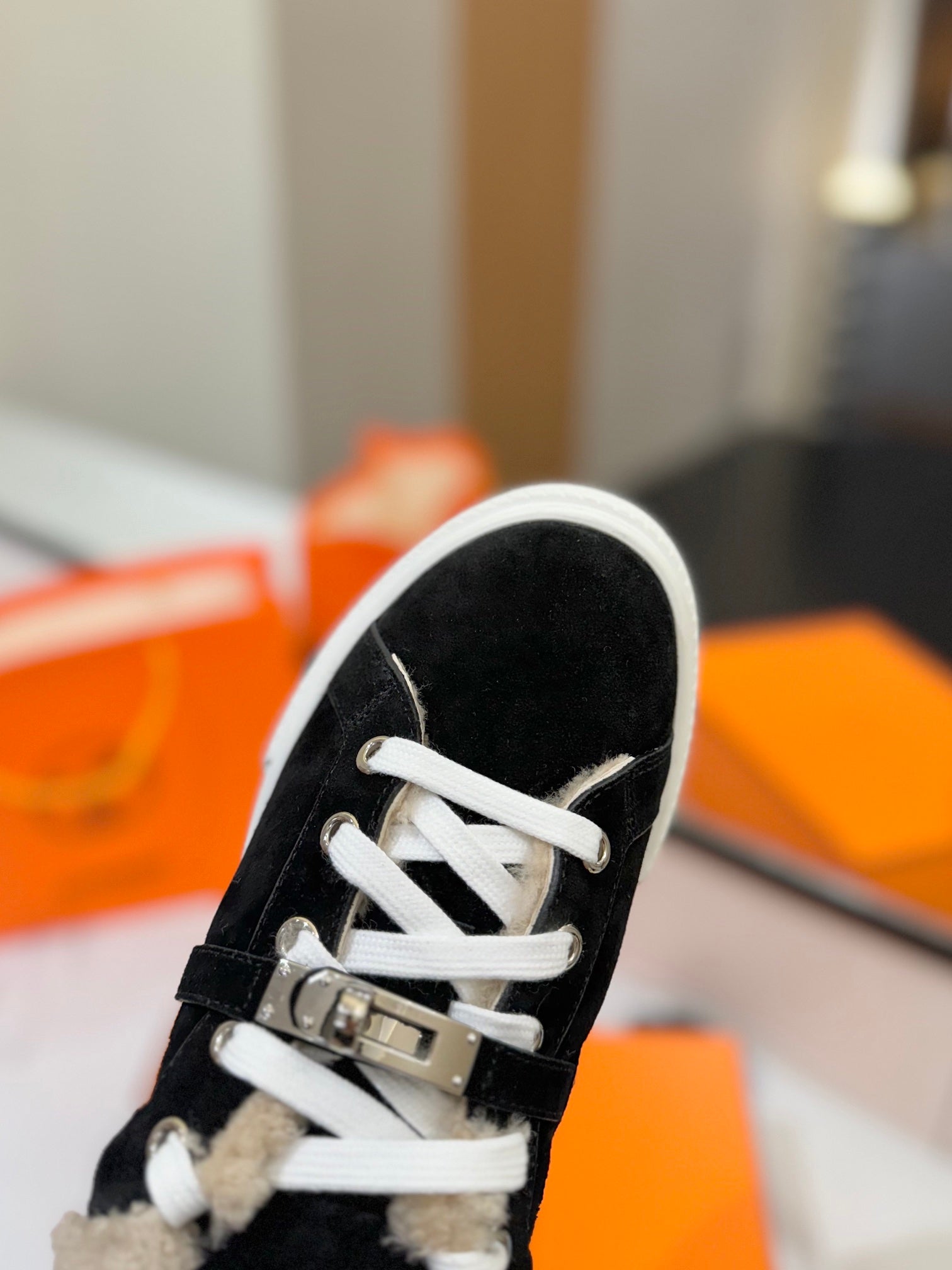 HM Day Sneaker Black With Wool Lining Suede  983044