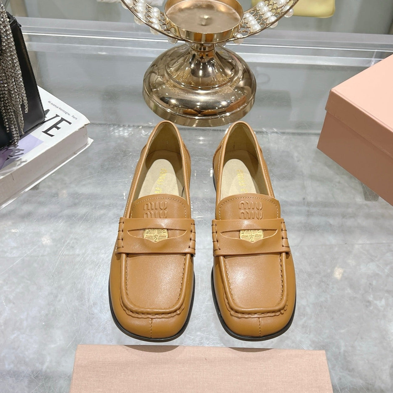 Miu 25C Loafers Caramel Cowhide 235303