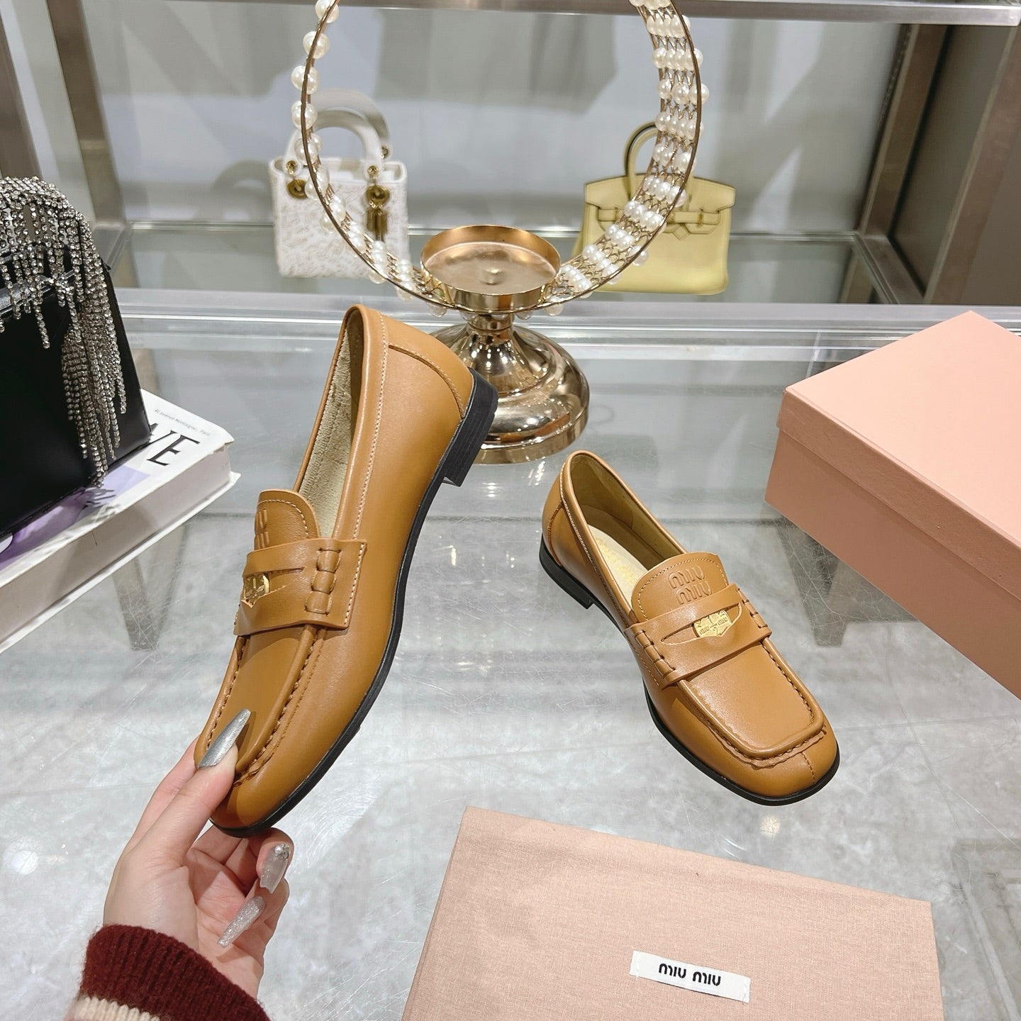Miu 25C Loafers Caramel Cowhide 235303