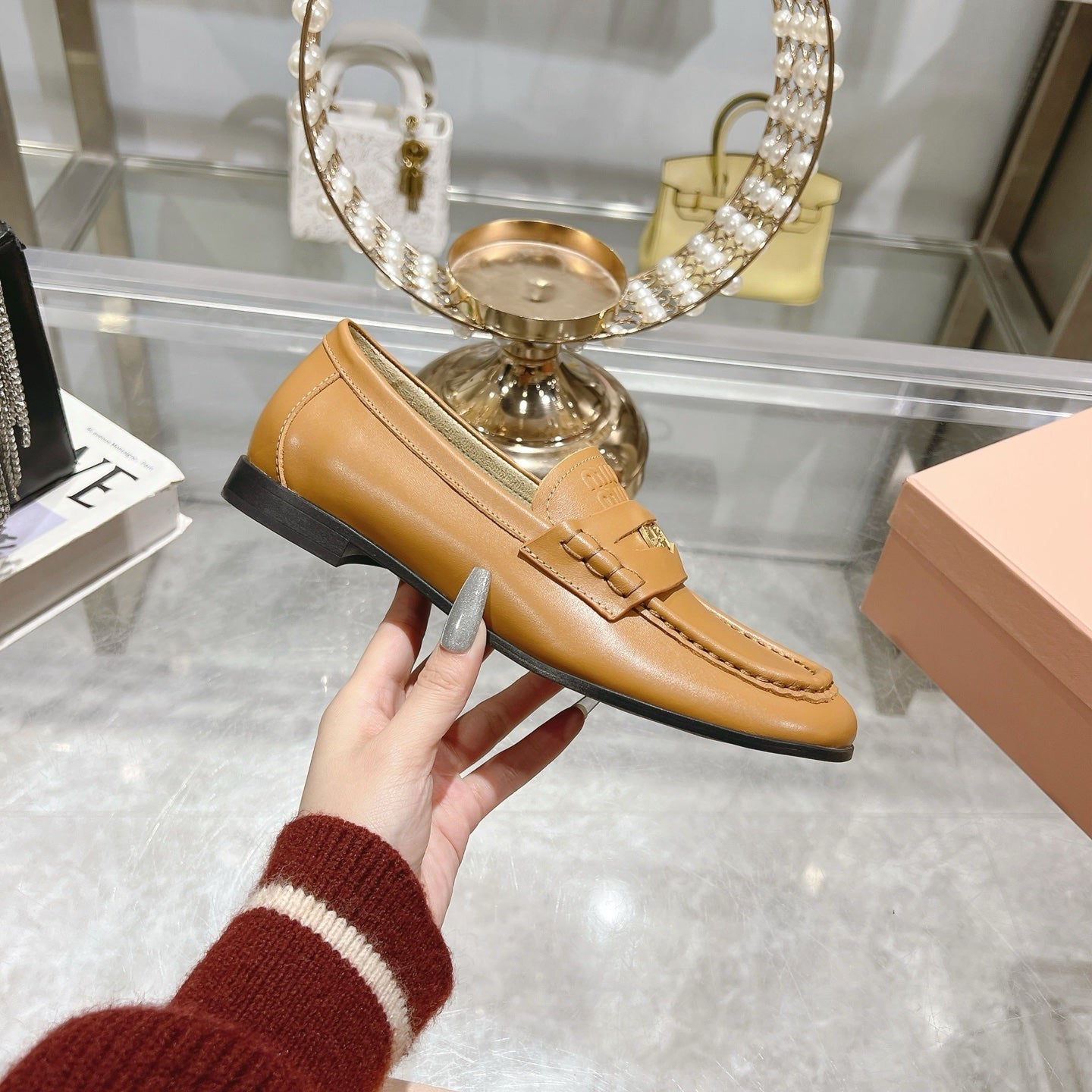 Miu 25C Loafers Caramel Cowhide 235303