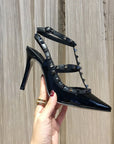 Valentino Rockstud Caged Pumps 100mm Black Patent Leather 239640