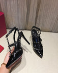 Valentino Rockstud Caged Pumps 100mm Black Patent Leather 239640
