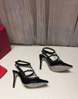 Valentino Rockstud Caged Pumps 100mm Black Patent Leather 239640